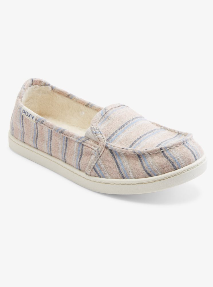 Slip On Roxy Minnow Faux Fur-Doublée Blanche Rose Bleu Femme | ELT-73641567