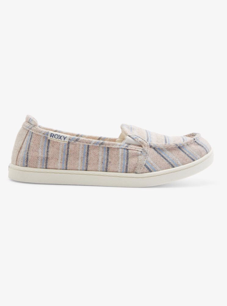 Slip On Roxy Minnow Faux Fur-Doublée Blanche Rose Bleu Femme | ELT-73641567