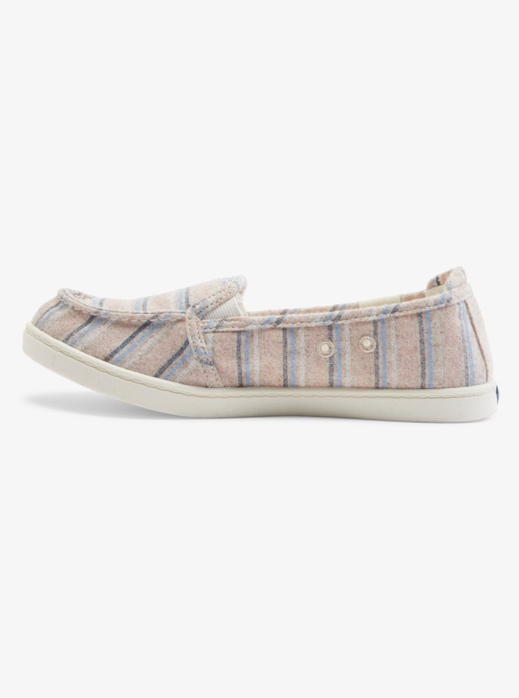 Slip On Roxy Minnow Faux Fur-Doublée Blanche Rose Bleu Femme | ELT-73641567