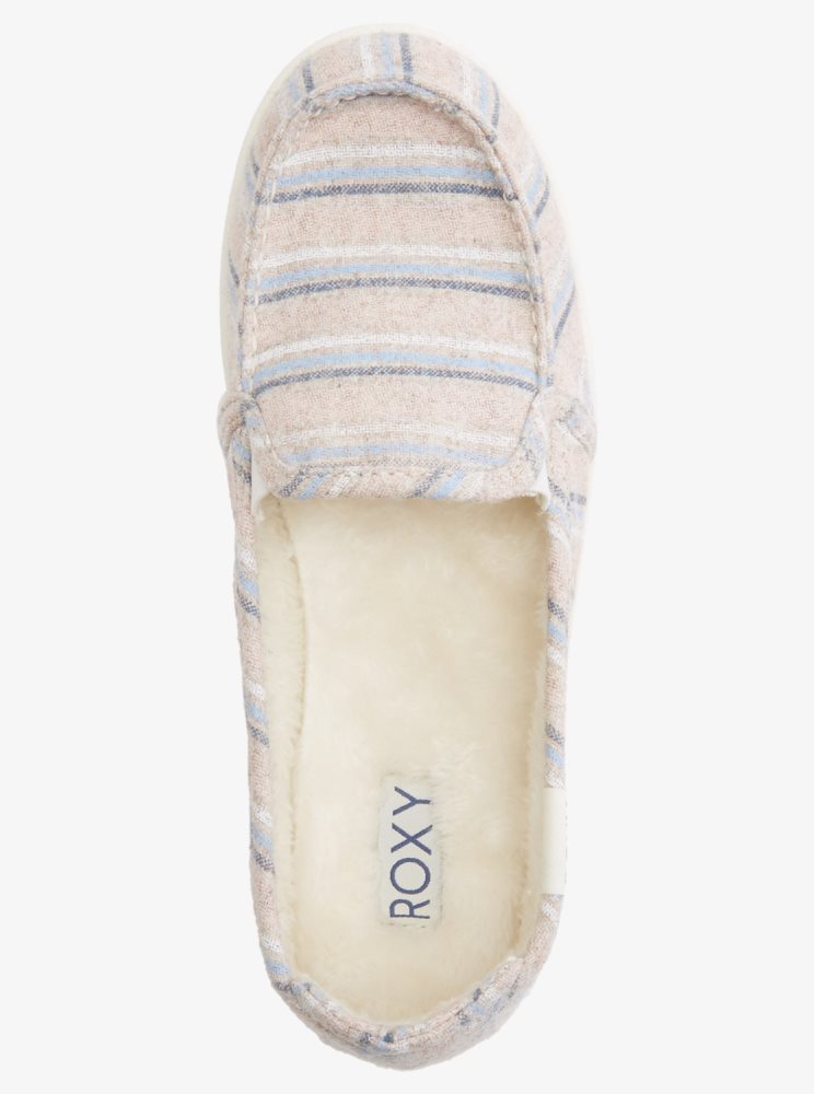 Slip On Roxy Minnow Faux Fur-Doublée Blanche Rose Bleu Femme | ELT-73641567