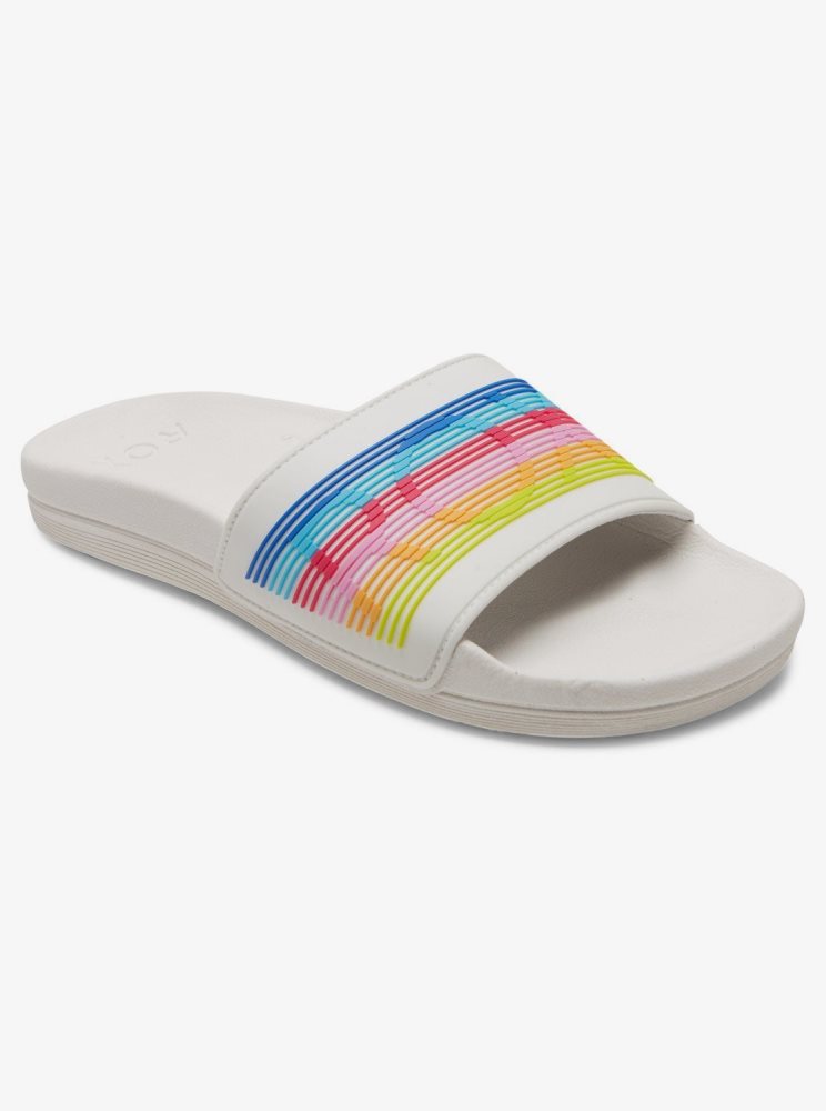 Sandales Roxy Slippy D'eau-Friendly Blanche Multicolore Femme | RCR-79342513