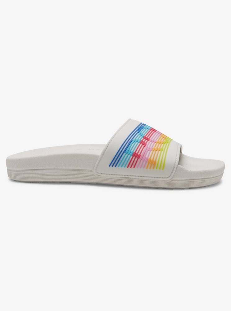 Sandales Roxy Slippy D'eau-Friendly Blanche Multicolore Femme | RCR-79342513