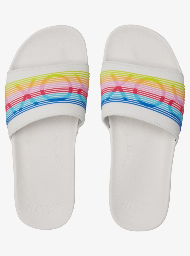 Sandales Roxy Slippy D'eau-Friendly Blanche Multicolore Femme | RCR-79342513