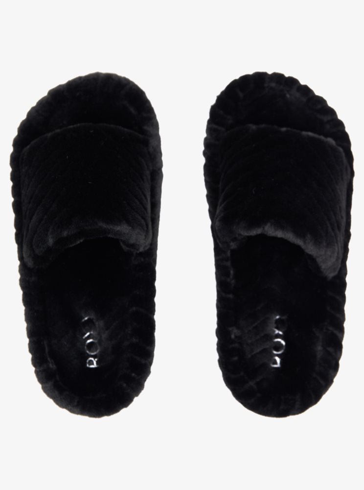 Sandales Roxy Slippy Faux Fur Claquette Noir Femme | PEI-85533896