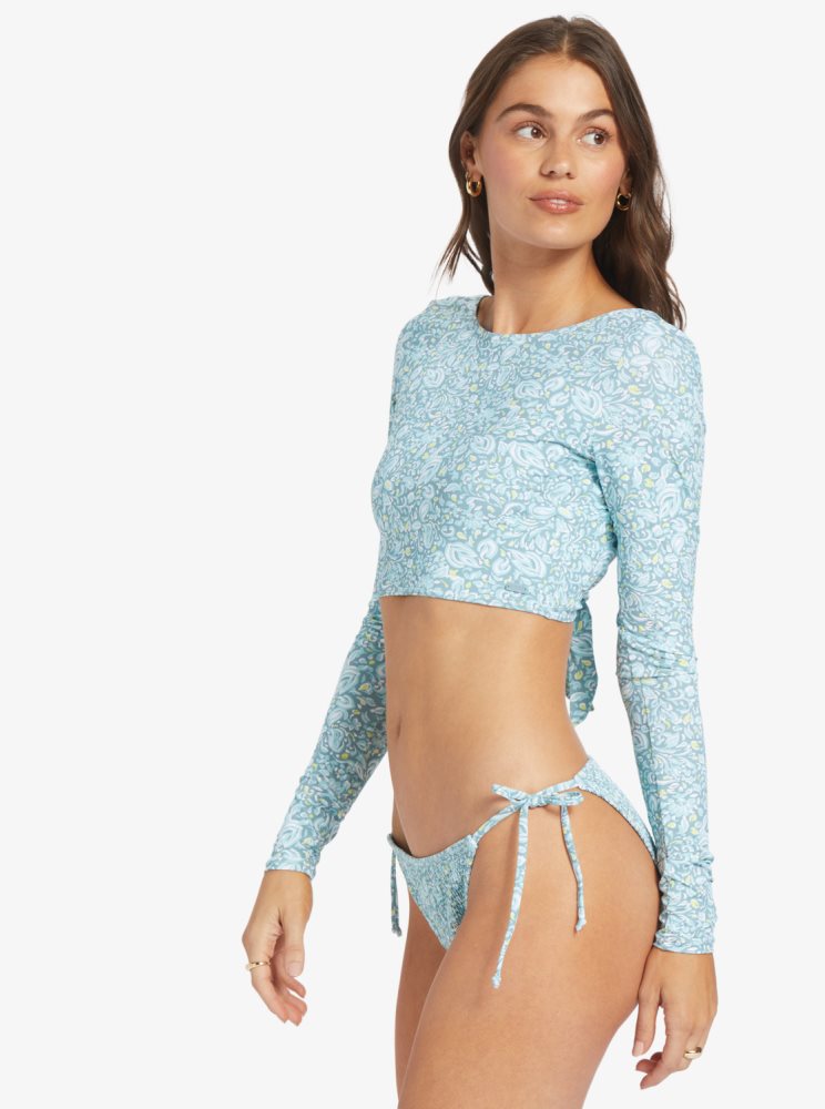 Rashguards Roxy Seaside Tropics Long Sleeve Crop Bleu Femme | CGN-97369661