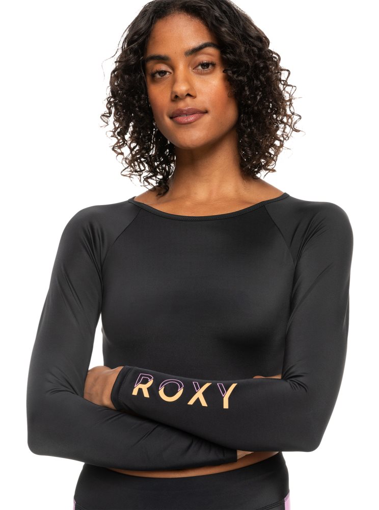 Rashguards Roxy Fitness Long Sleeve Cropped Grise Foncé Femme | HRL-06368900