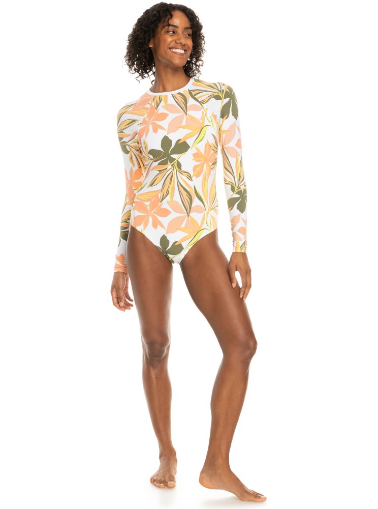 Maillots De Bain Roxy Onesie Long Sleeve Blanche Femme | FJA-09391810