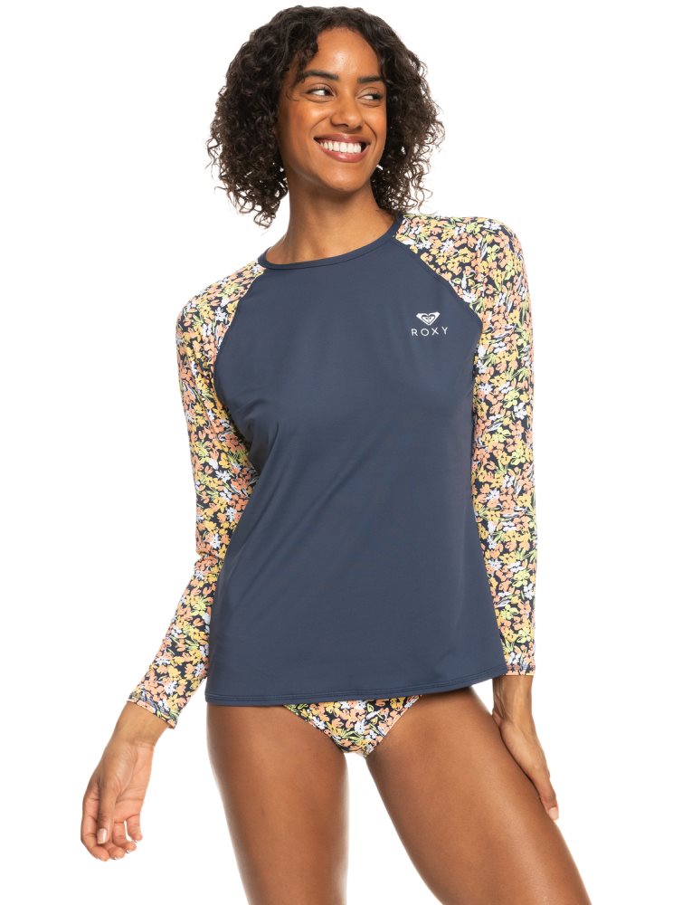 Rashguards Roxy Printed UPF 50 Long Sleeve Front Zip Indigo Femme | CKK-71328602