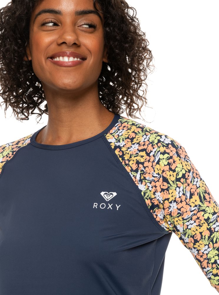 Rashguards Roxy Printed UPF 50 Long Sleeve Front Zip Indigo Femme | CKK-71328602