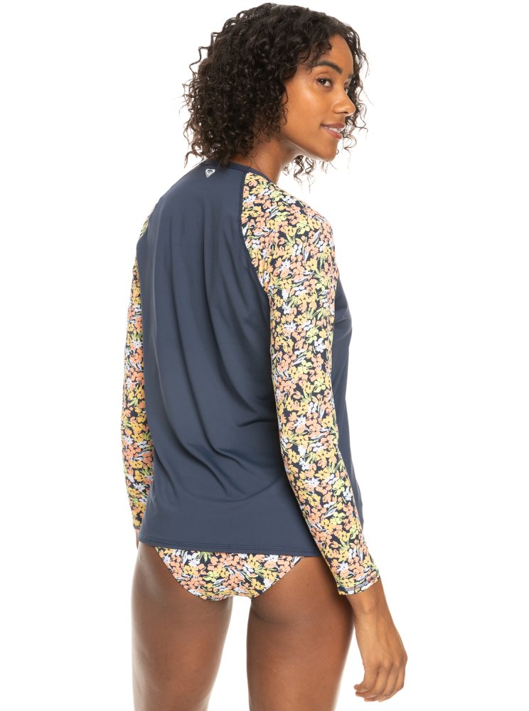 Rashguards Roxy Printed UPF 50 Long Sleeve Front Zip Indigo Femme | CKK-71328602