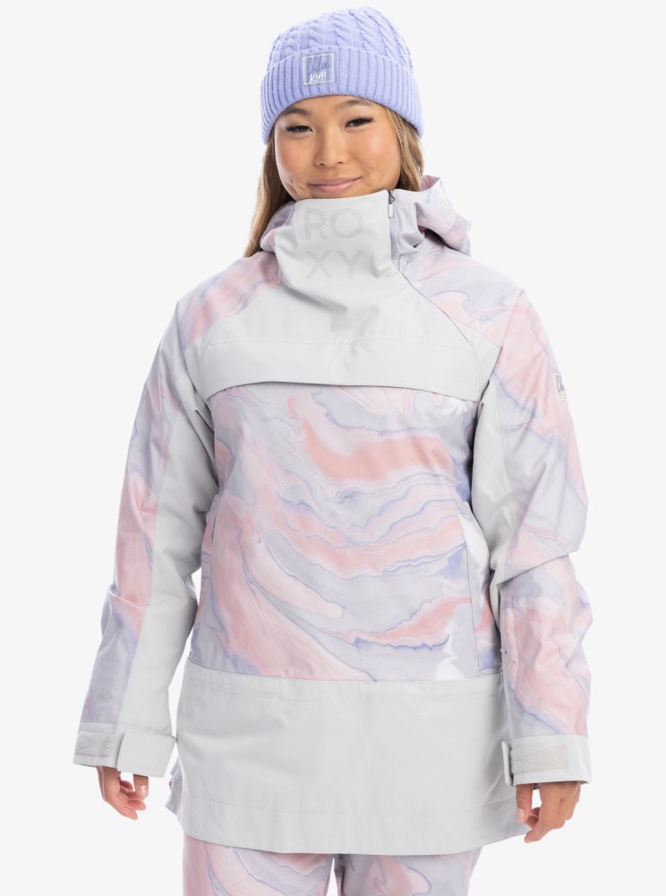 Veste De Ski Roxy Chloe Kim Pullover Insulated Grise Violette Femme | ING-42007041