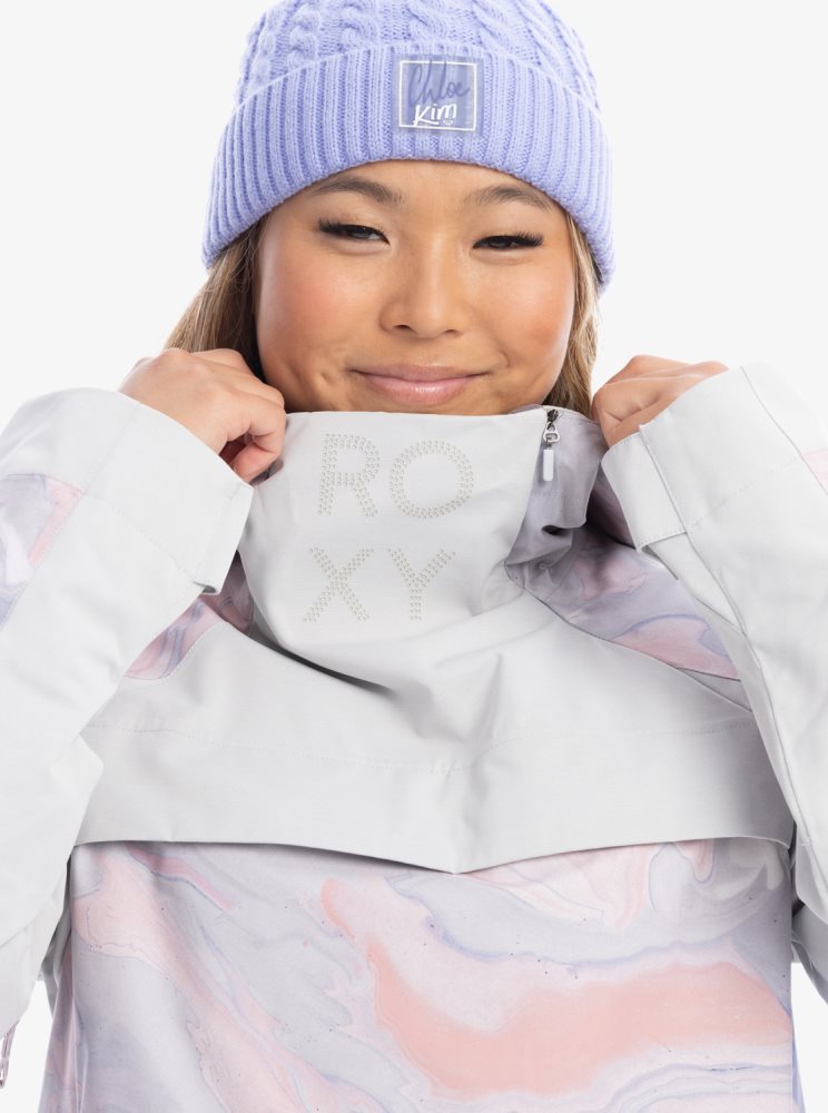 Veste De Ski Roxy Chloe Kim Pullover Insulated Grise Violette Femme | ING-42007041