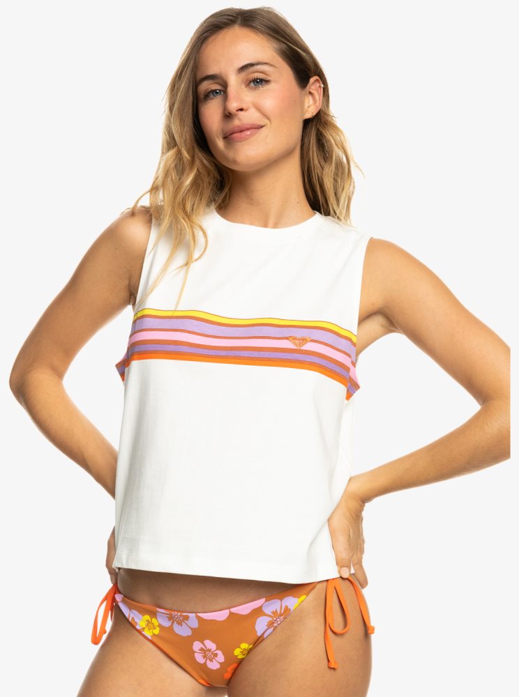 T Shirts Roxy Surf.Kind.Kate. Sans Manches Blanche Femme | BUI-84463734