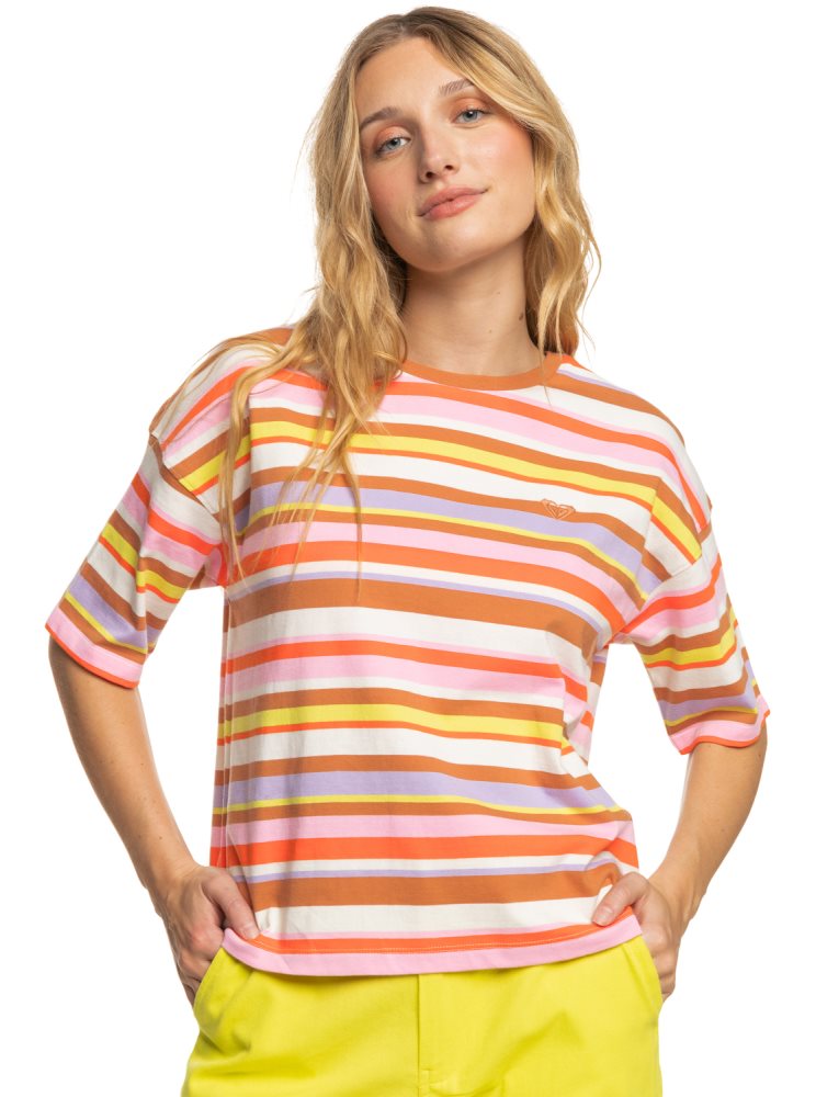 T Shirts Roxy Surf.Kind.Kate. Orange Stripes Femme | SHL-17840021