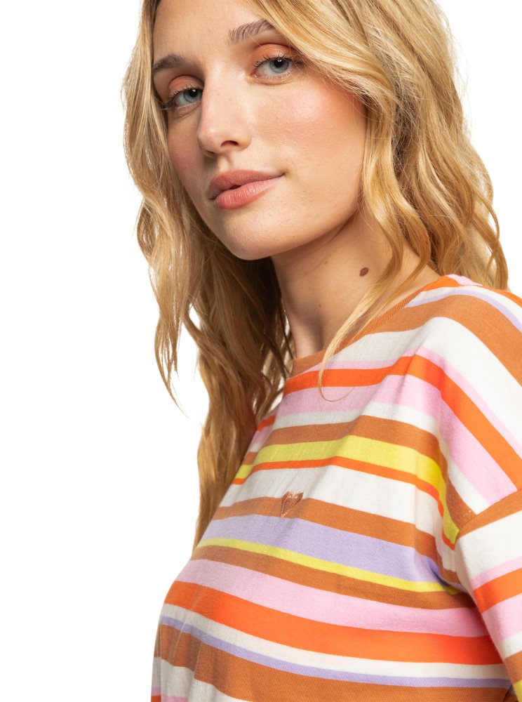 T Shirts Roxy Surf.Kind.Kate. Orange Stripes Femme | SHL-17840021