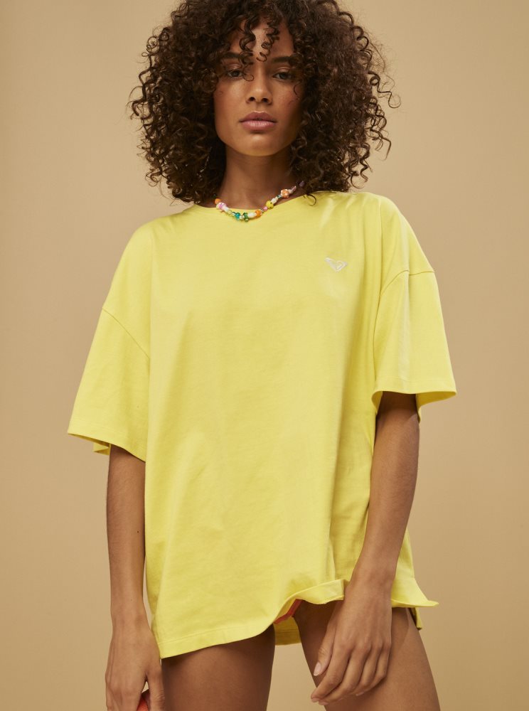 T Shirts Roxy Surf.Kind.Kate. Oversized Jaune Violette Femme | AIG-05320272