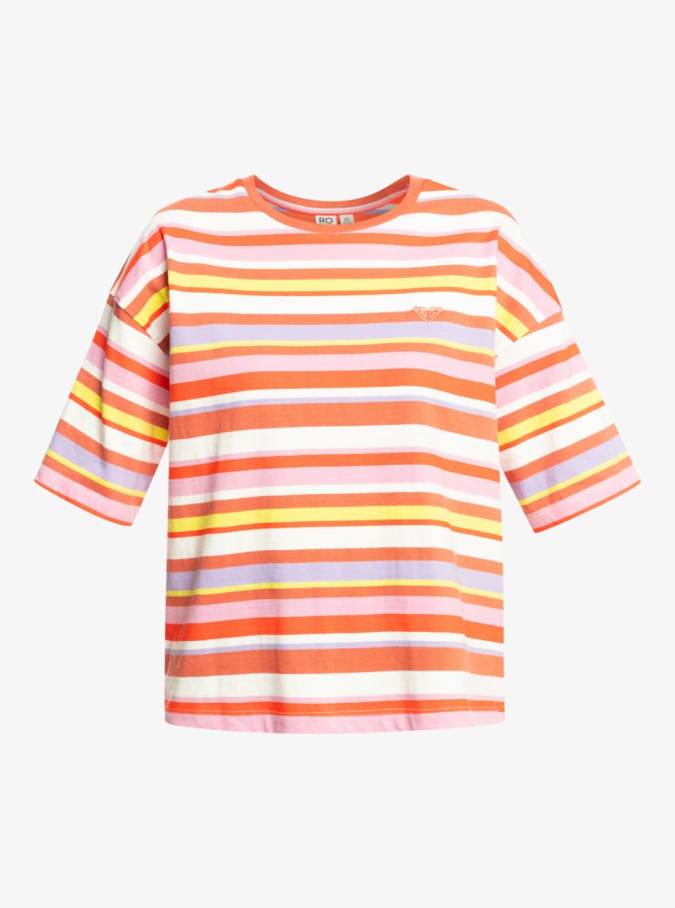 T Shirts Roxy Surf.Kind.Kate. Orange Stripes Femme | SHL-17840021