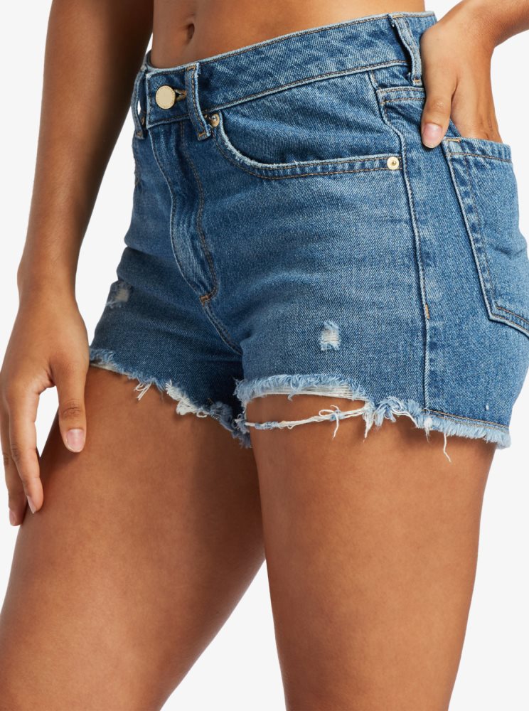 Shorts Roxy New Swell Denim Bleu Femme | DYN-13347005