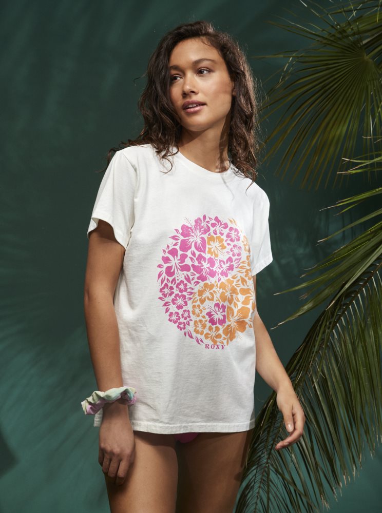 T Shirts Roxy Yang World Oversized Blanche Femme | RAX-45591737