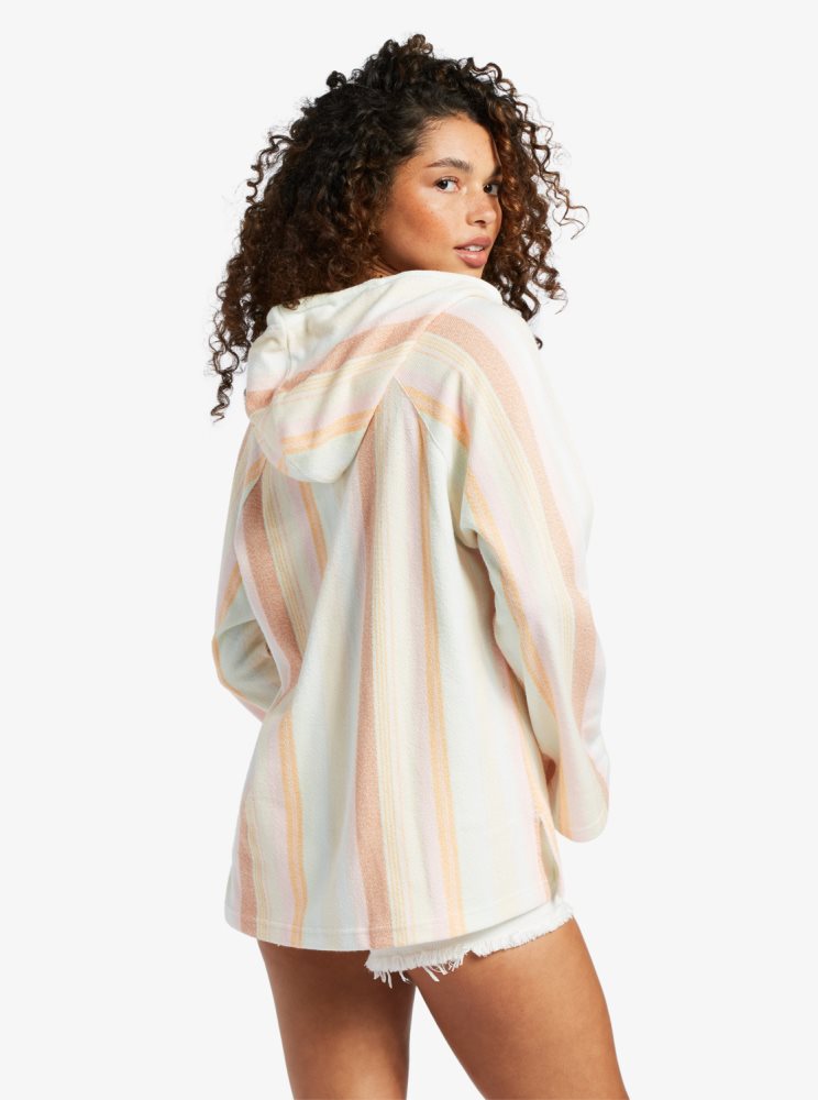 Sweat à Capuche Roxy Wild And Free Poncho Style Stripes Femme | UYB-92941172