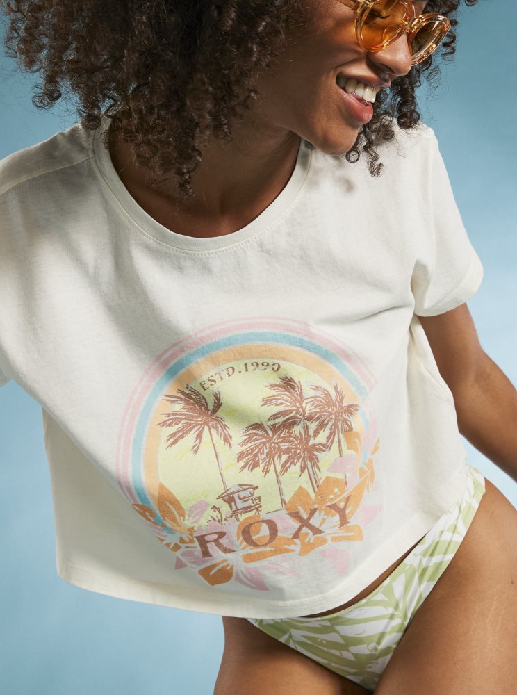 T Shirts Roxy Haleiwa Moment Cropped Baby Blanche Femme | FQR-14747275