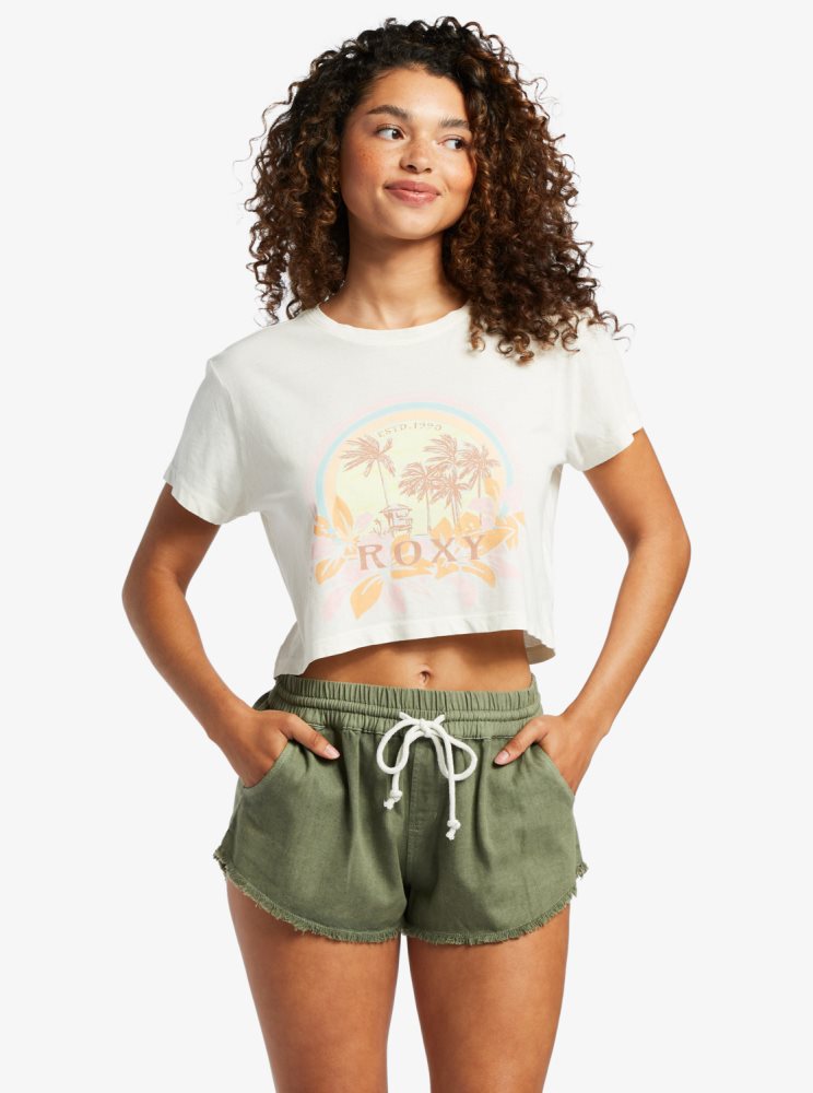 T Shirts Roxy Haleiwa Moment Cropped Baby Blanche Femme | FQR-14747275