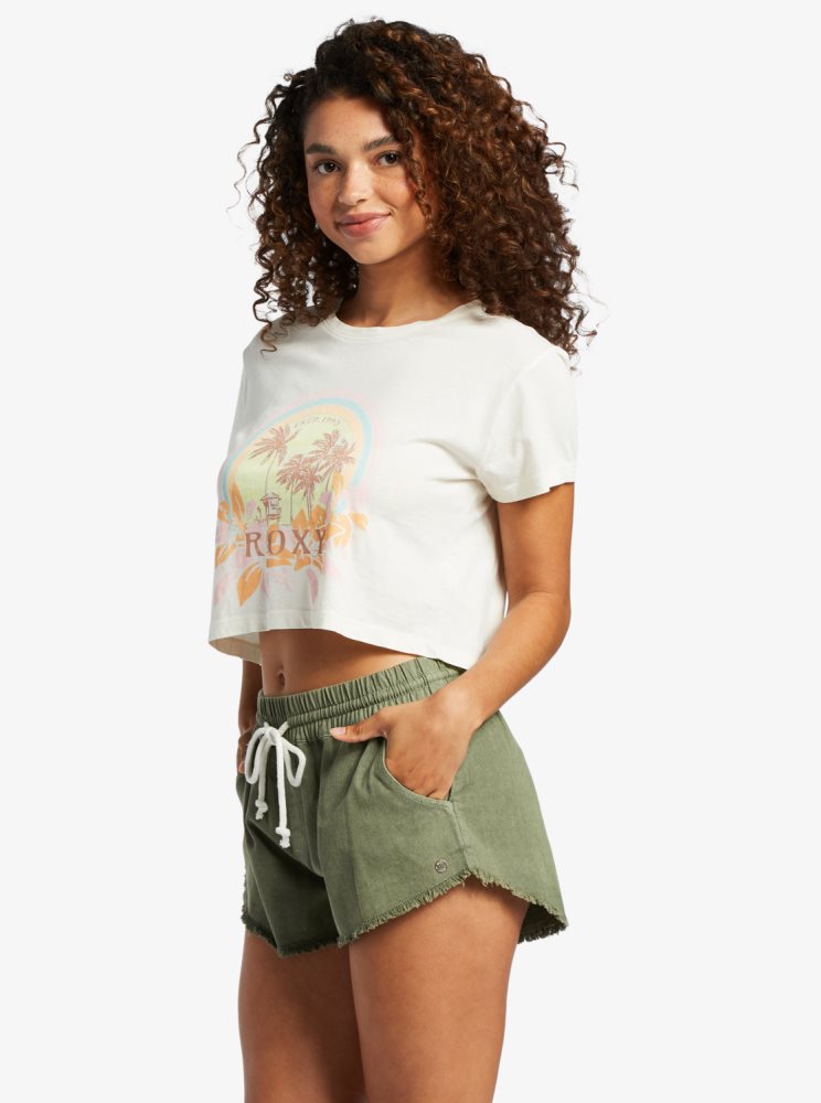 T Shirts Roxy Haleiwa Moment Cropped Baby Blanche Femme | FQR-14747275