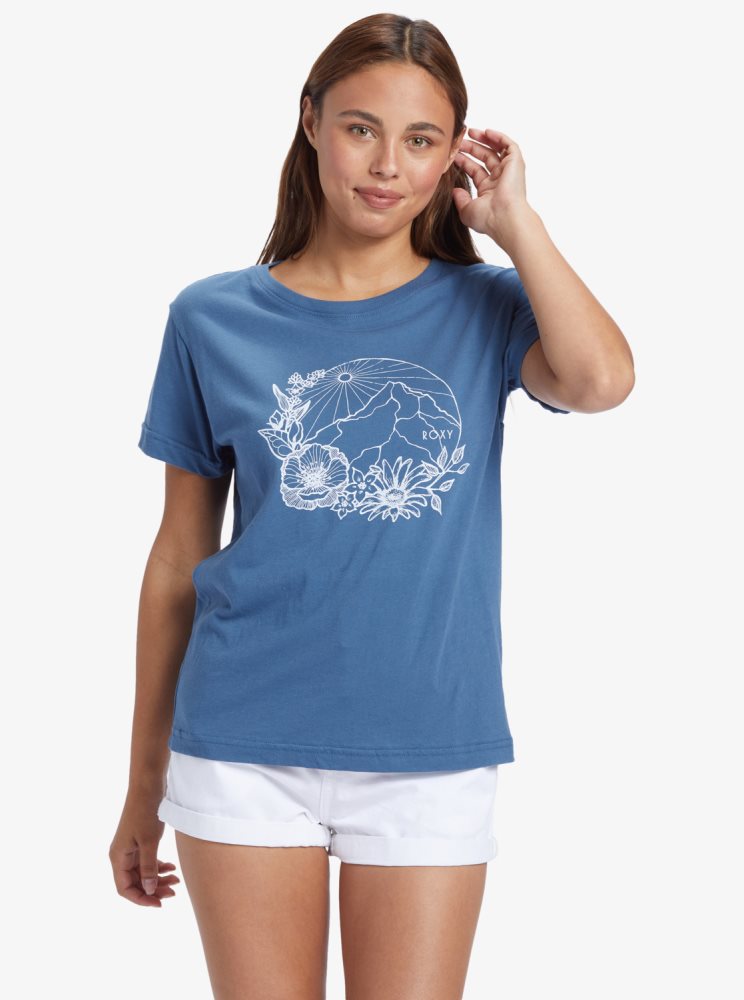 T Shirts Roxy Mountain Day Oversized Bleu Femme | OGK-60322127