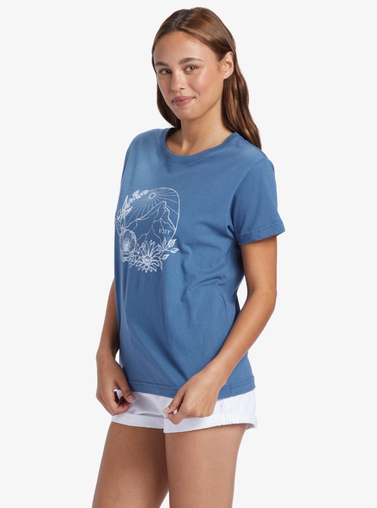 T Shirts Roxy Mountain Day Oversized Bleu Femme | OGK-60322127