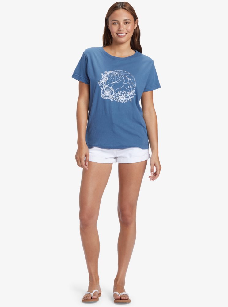 T Shirts Roxy Mountain Day Oversized Bleu Femme | OGK-60322127