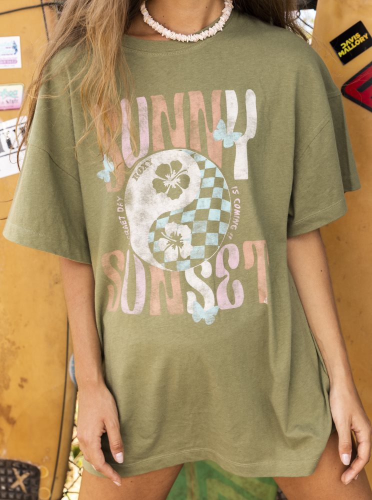 T Shirts Roxy Sweet Janis Oversized Vert Olive Vert Femme | KUY-00884312