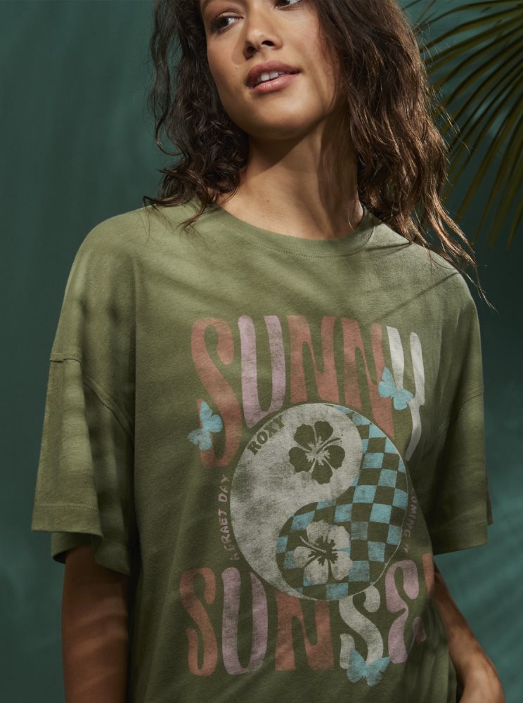 T Shirts Roxy Sweet Janis Oversized Vert Olive Vert Femme | KUY-00884312