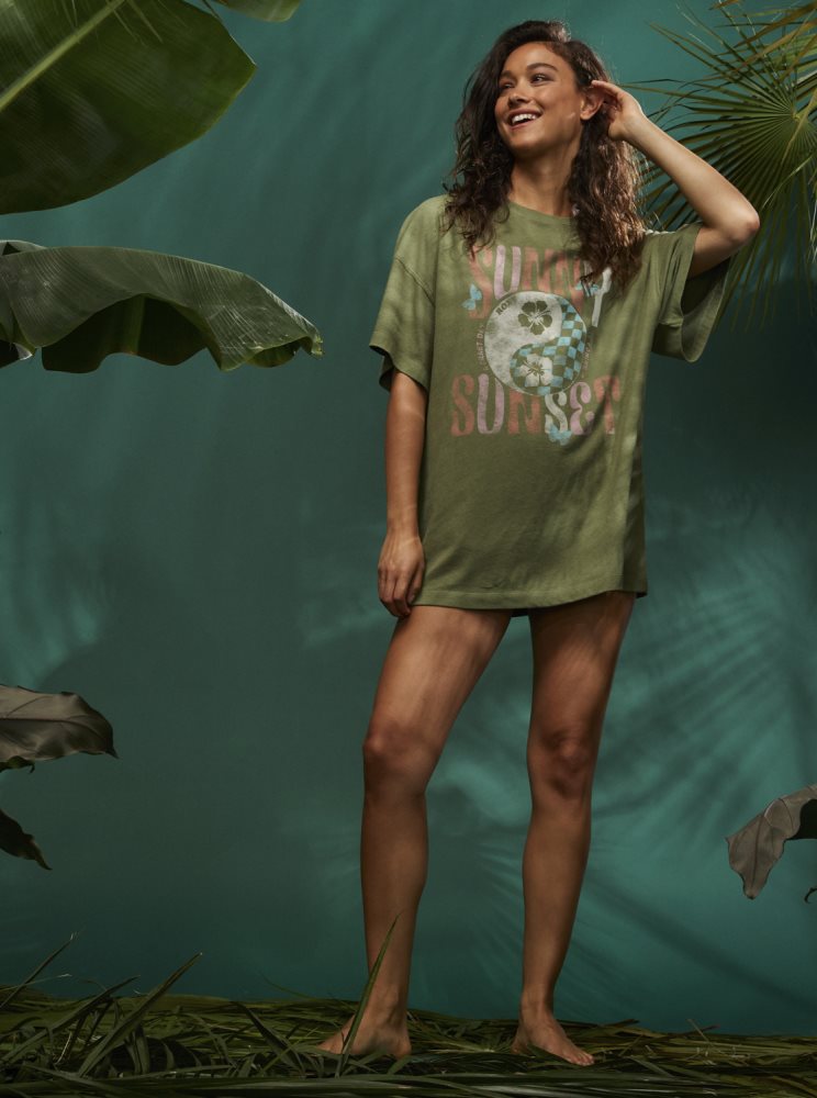 T Shirts Roxy Sweet Janis Oversized Vert Olive Vert Femme | KUY-00884312