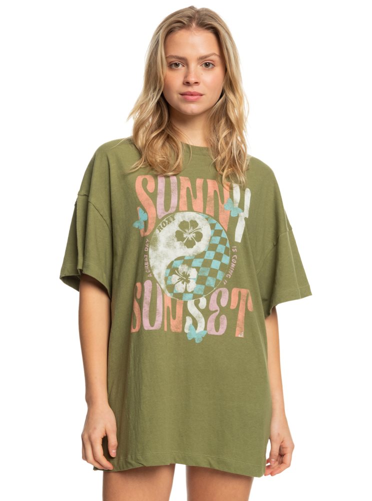 T Shirts Roxy Sweet Janis Oversized Vert Olive Vert Femme | KUY-00884312