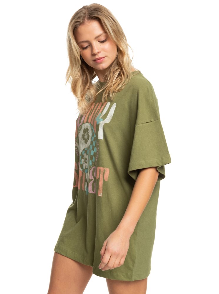 T Shirts Roxy Sweet Janis Oversized Vert Olive Vert Femme | KUY-00884312