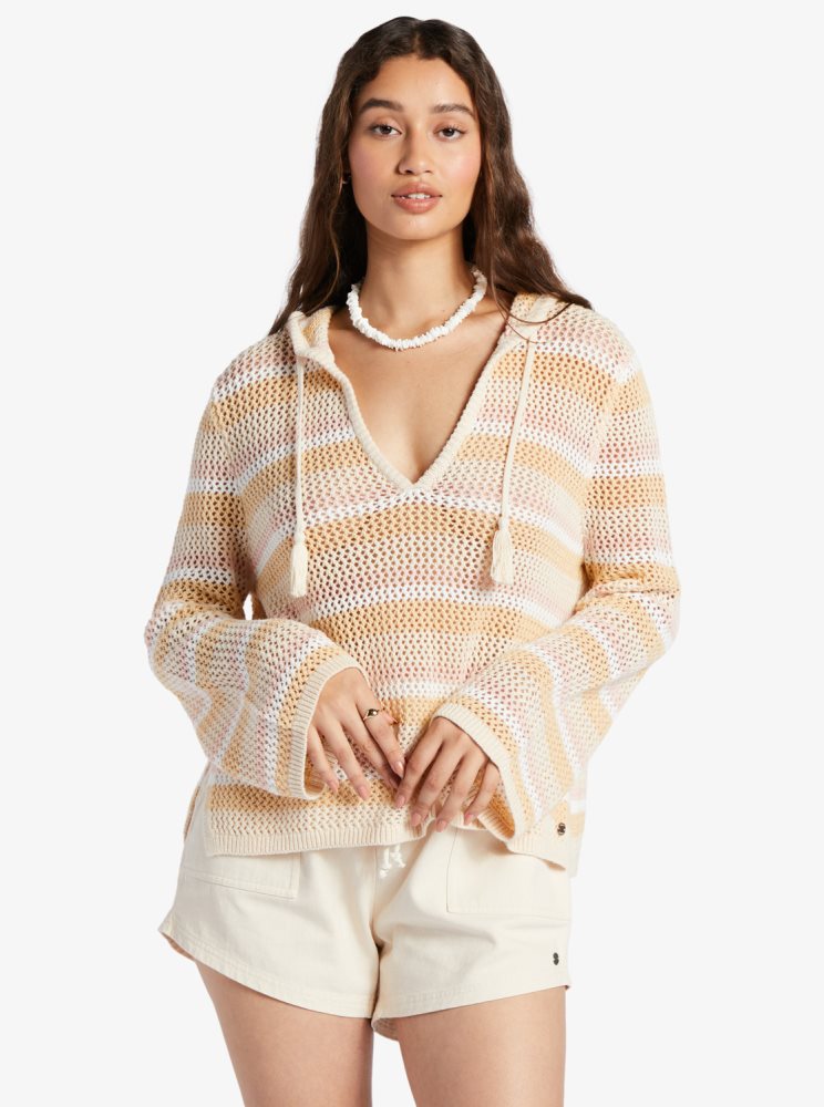 Sweat à Capuche Roxy Cropped After Beach Break Stripes Femme | DCV-80498241