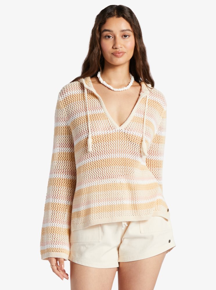 Sweat à Capuche Roxy Cropped After Beach Break Stripes Femme | DCV-80498241