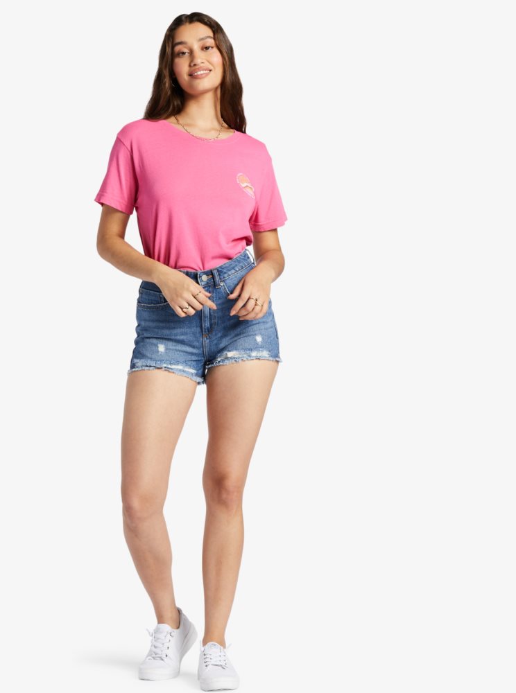 T Shirts Roxy Made Of Sunshine Oversized Rose Femme | OPN-96763947