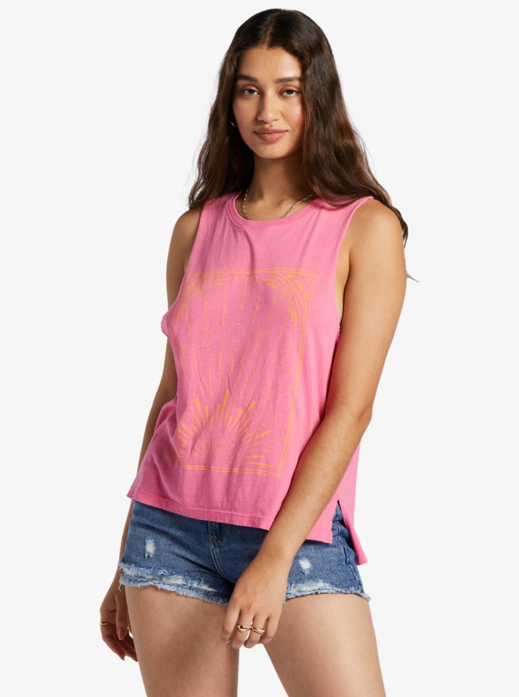 T Shirts Roxy Rise Up Sans Manches Rose Femme | UHF-71776737