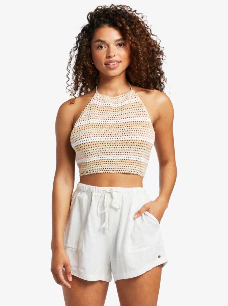 Hauts Roxy Daydreamer Cropped Knit Halter Stripes Femme | JYF-54733874