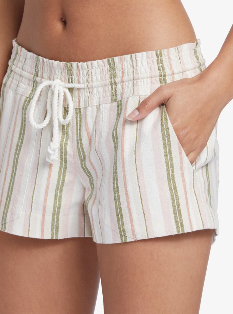 Shorts Roxy Oceanside Beach Vert Olive Vert Stripes Femme | DXO-81909375