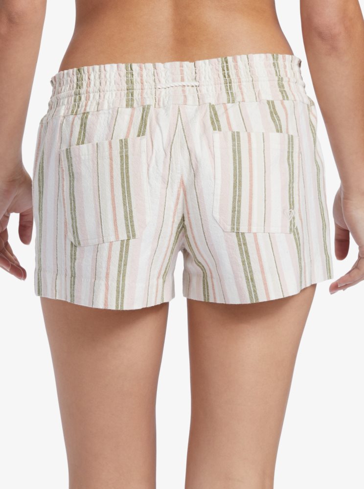 Shorts Roxy Oceanside Beach Vert Olive Vert Stripes Femme | DXO-81909375