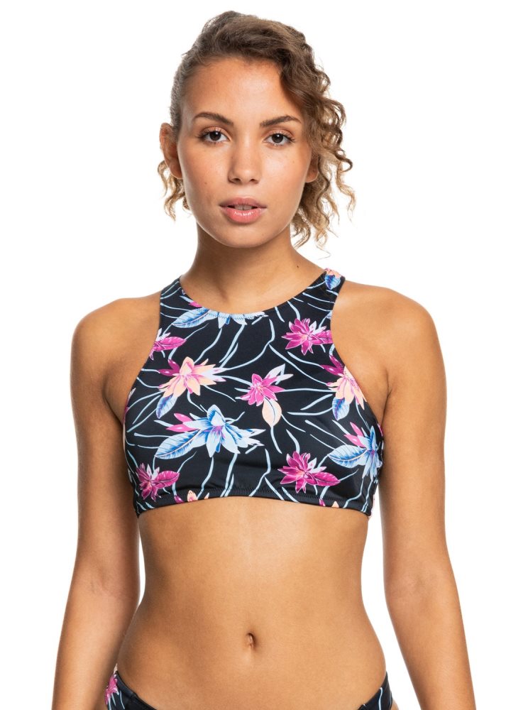 Hauts De Bikini Roxy Active Crop Grise Foncé Femme | EMP-72527662