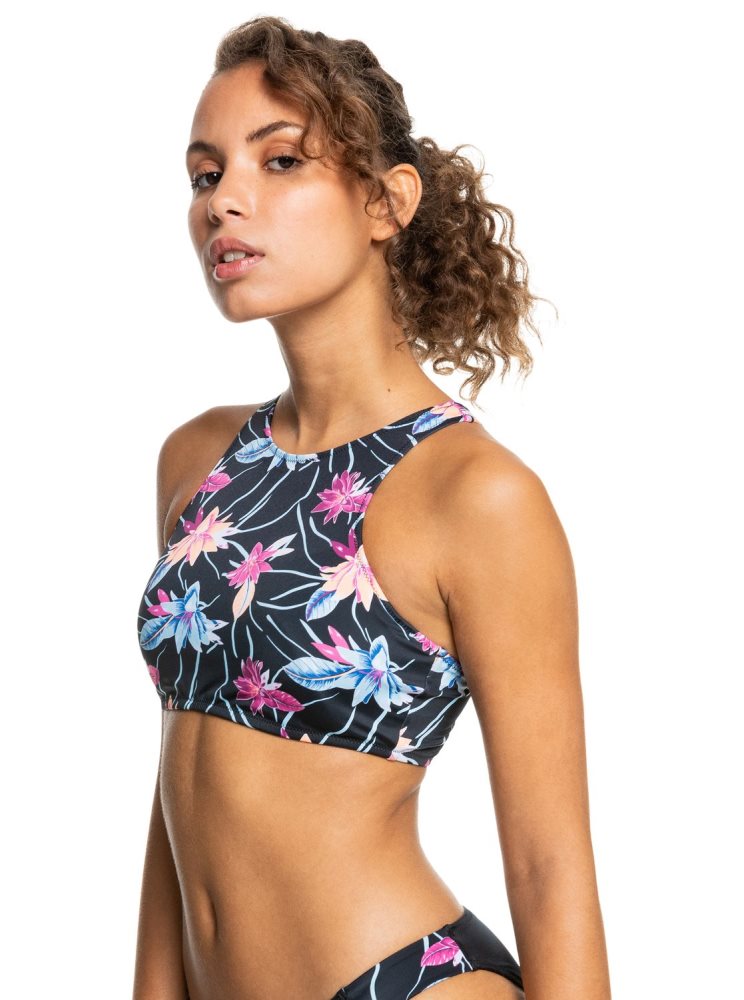 Hauts De Bikini Roxy Active Crop Grise Foncé Femme | EMP-72527662