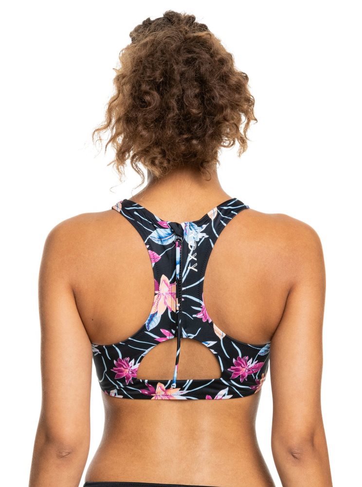 Hauts De Bikini Roxy Active Crop Grise Foncé Femme | EMP-72527662