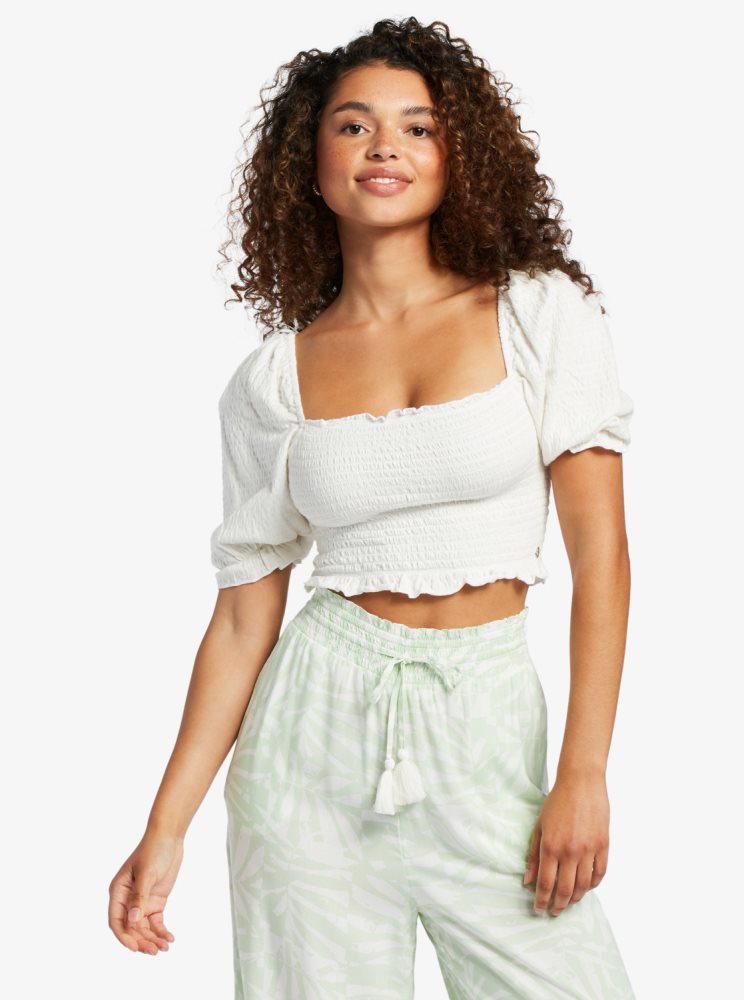 Hauts Roxy Sunset Walks Puff Sleeve Crop Blanche Femme | XQS-15303793