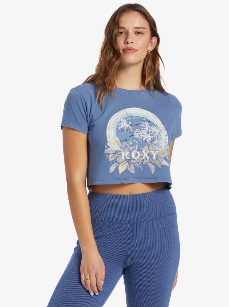 T Shirts Roxy Haleiwa Moment Cropped Baby Bleu Femme | VRC-38768314