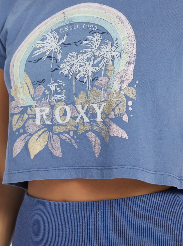 T Shirts Roxy Haleiwa Moment Cropped Baby Bleu Femme | VRC-38768314