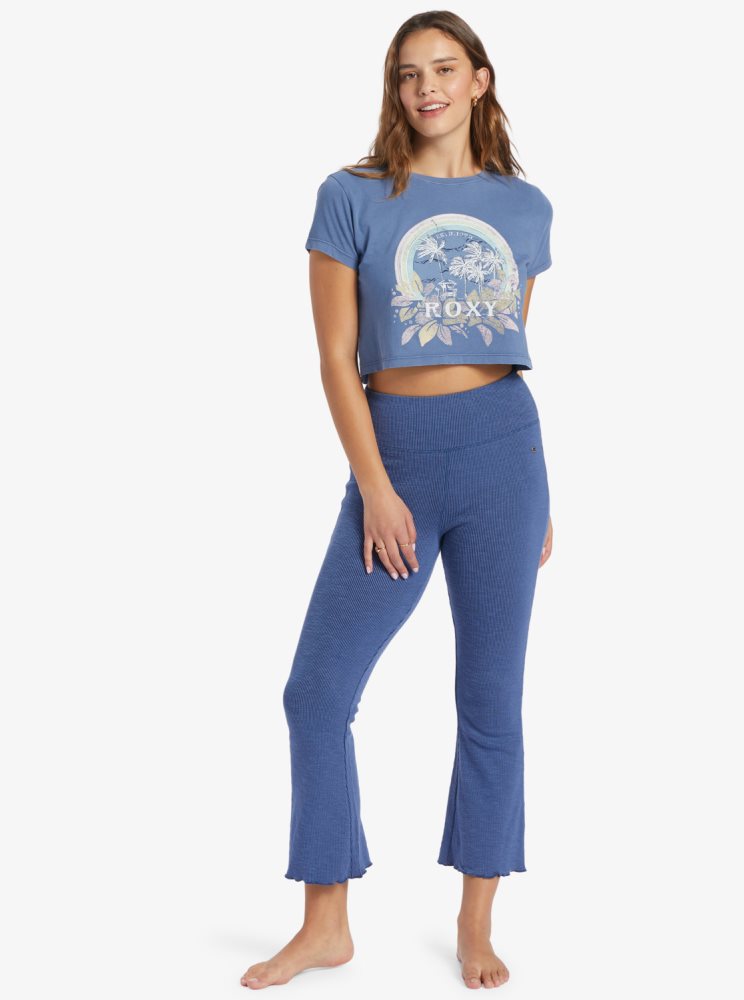 T Shirts Roxy Haleiwa Moment Cropped Baby Bleu Femme | VRC-38768314