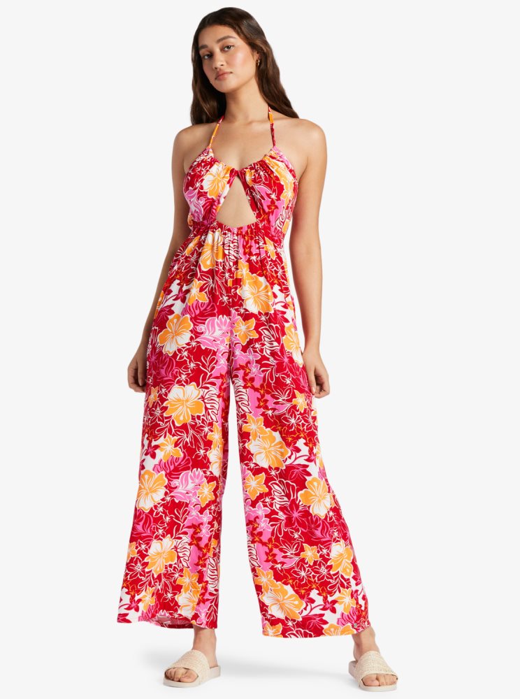 Combinaison Roxy Away On Vacay Printed Larges Leg Rouge Jaune Femme | DBR-17479599